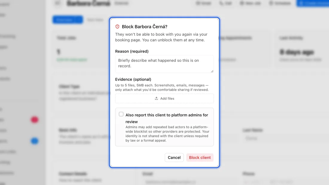 Under Reason (required), write briefly what happened, in at least 10 characters.