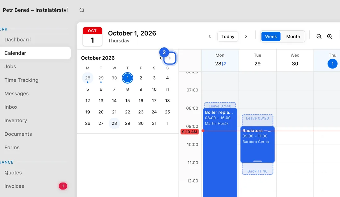 For a later or earlier month, hold the entry over the small calendar's arrow for a moment. It turns the page every half second while you hold it there.
