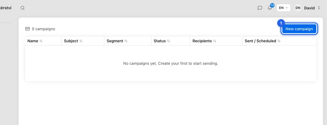 Open Campaigns from the left sidebar (under Business) and click New campaign.