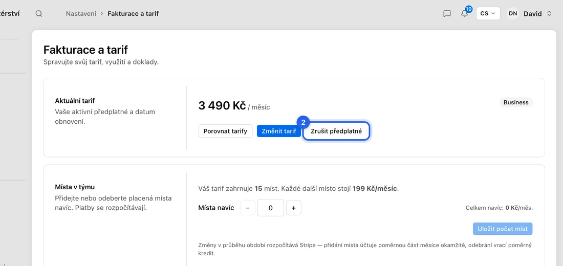 V části Aktuální tarif klikněte na Zrušit předplatné.