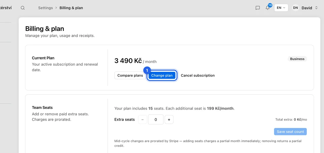 Under Current Plan, click Change plan.