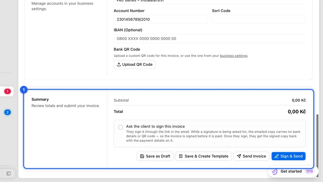 Click Send Invoice. You'll see “Invoice created and sent.” and you're taken back to your invoices.