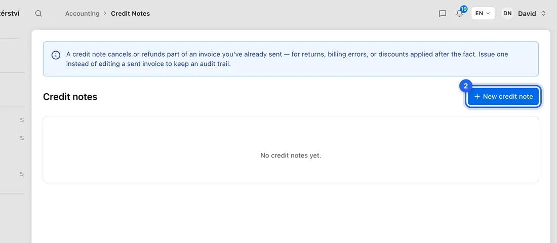 Click New credit note.