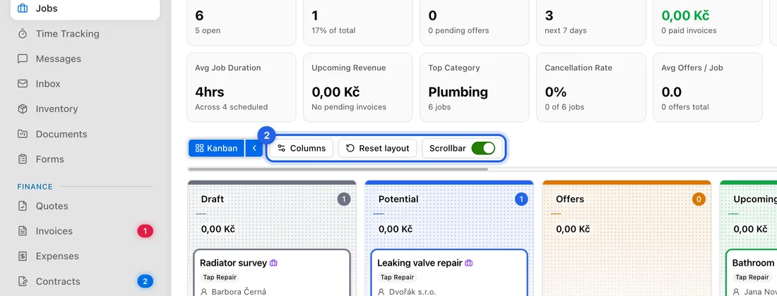 Make sure Kanban is selected, then click the small arrow on the right of the Kanban button. More buttons appear.