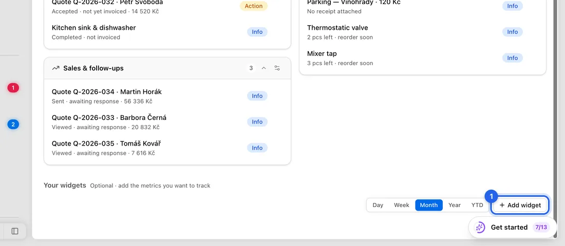 Under Your widgets, click Add widget. The widget list opens.