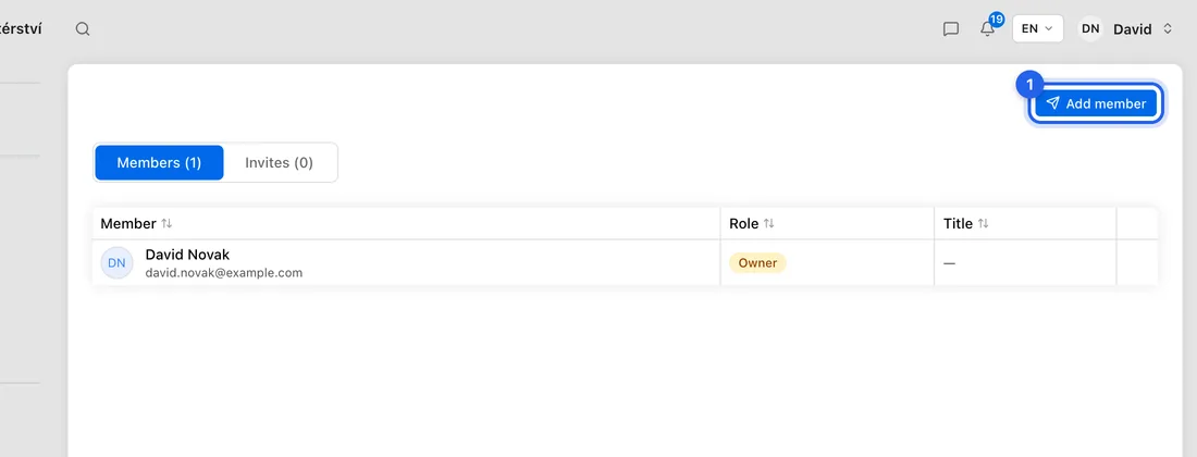 Go to Settings → Team and click Add member.