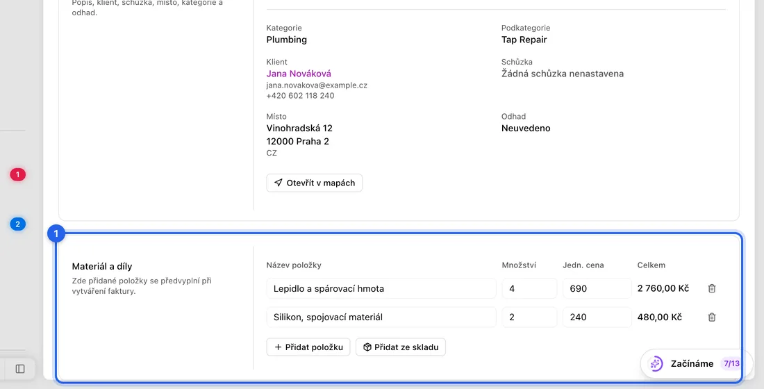 Materiál na zakázku přidávejte přes Přidat ze skladu, ne ručně, ať se počítá v nákupní ceně.