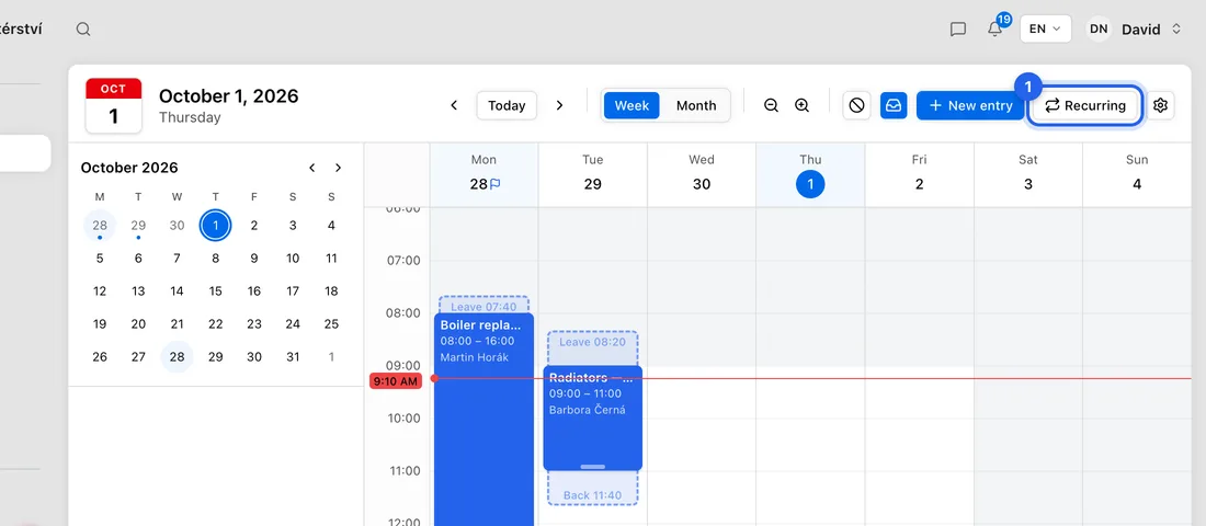 Open Calendar and click Recurring at the top right.