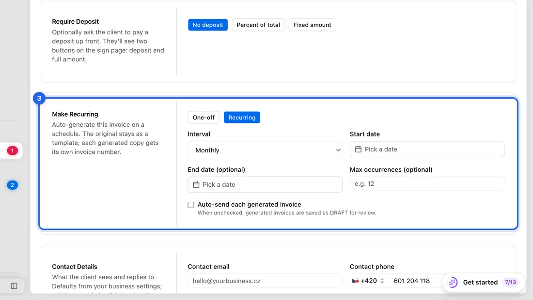 Scroll down to Make Recurring and click Recurring.