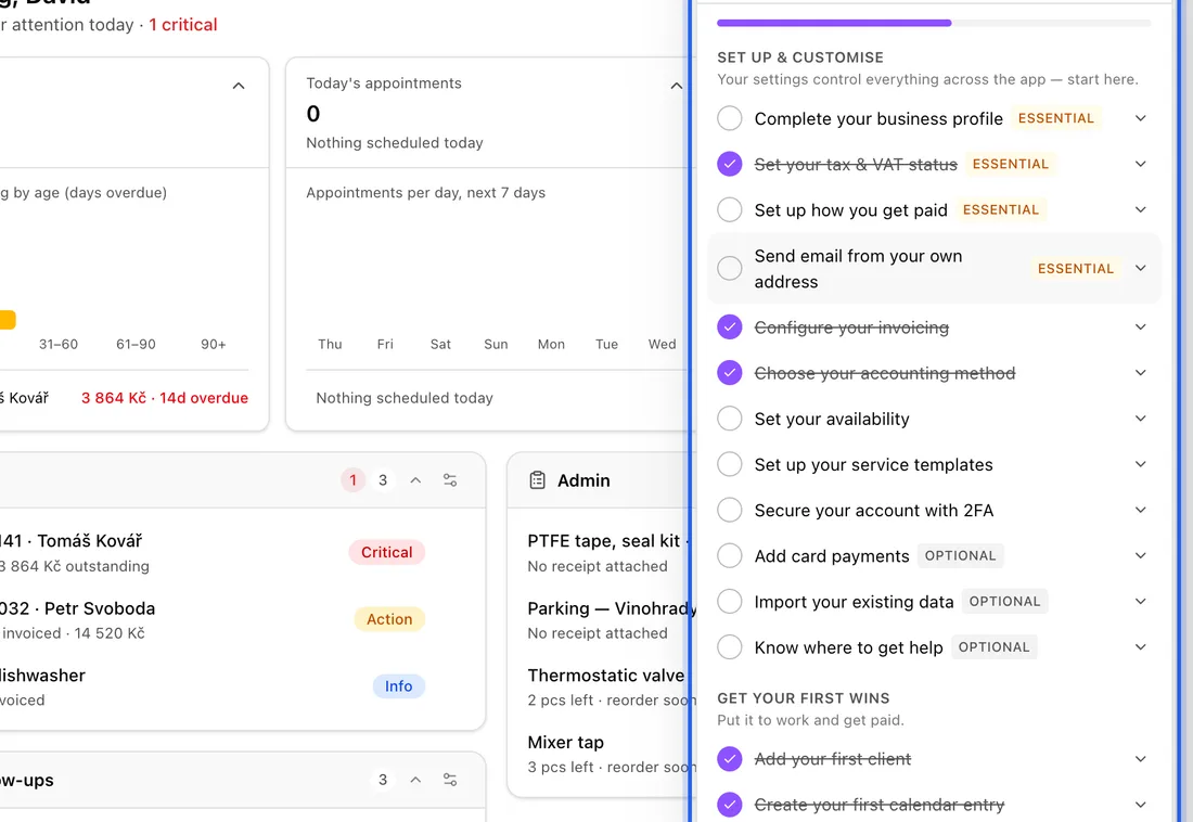 Click Get started in the bottom-right corner. The button shows how many steps you've done, for example 3/12.