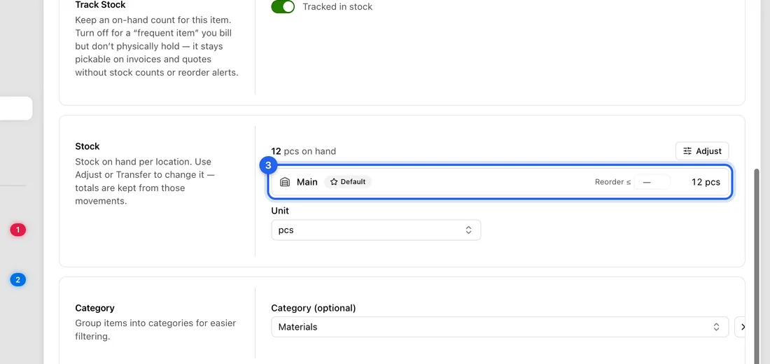 In that location's Reorder ≤ box, type the level, e.g. 10.
