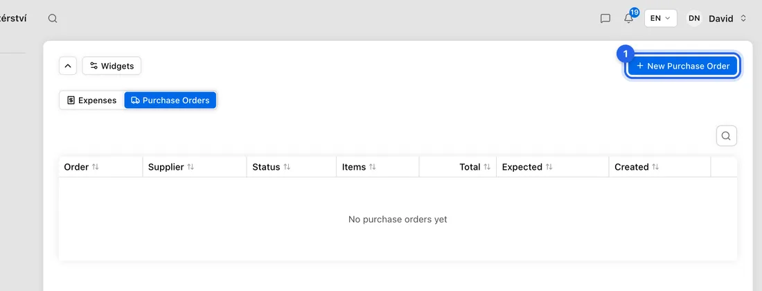 Open Expenses and click New Purchase Order.