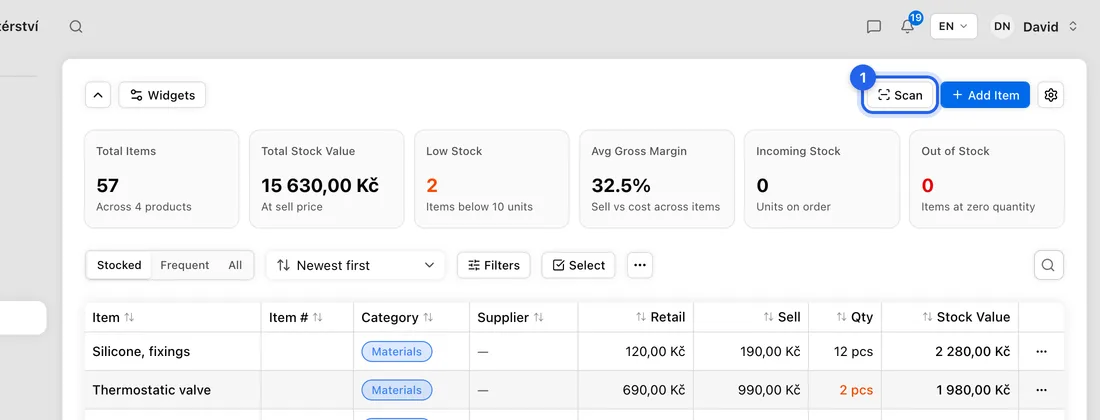 On the Inventory page, click Scan.